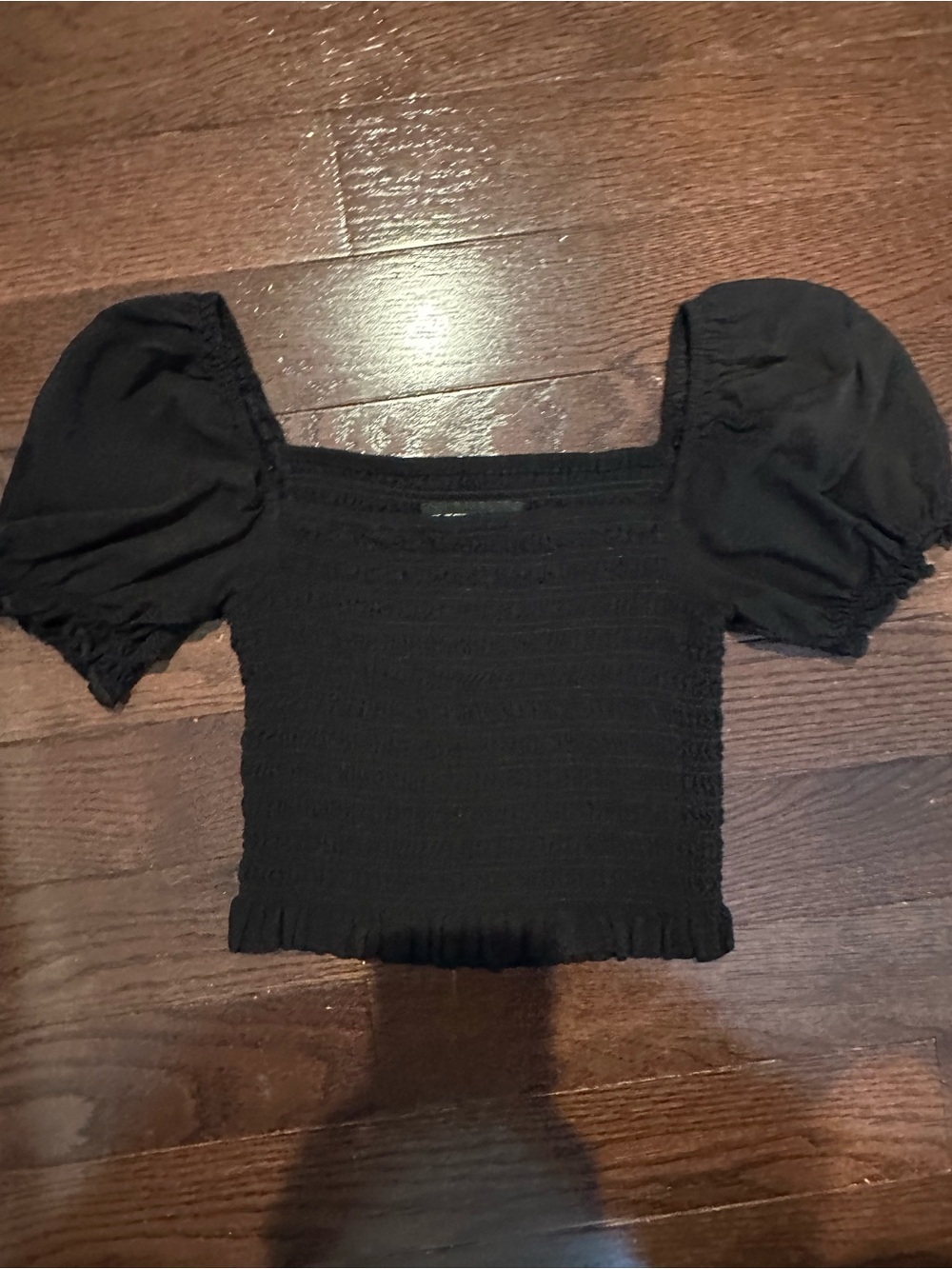 Katie J NYC  Black Puff Sleeve Smocked Crop Top - girls
